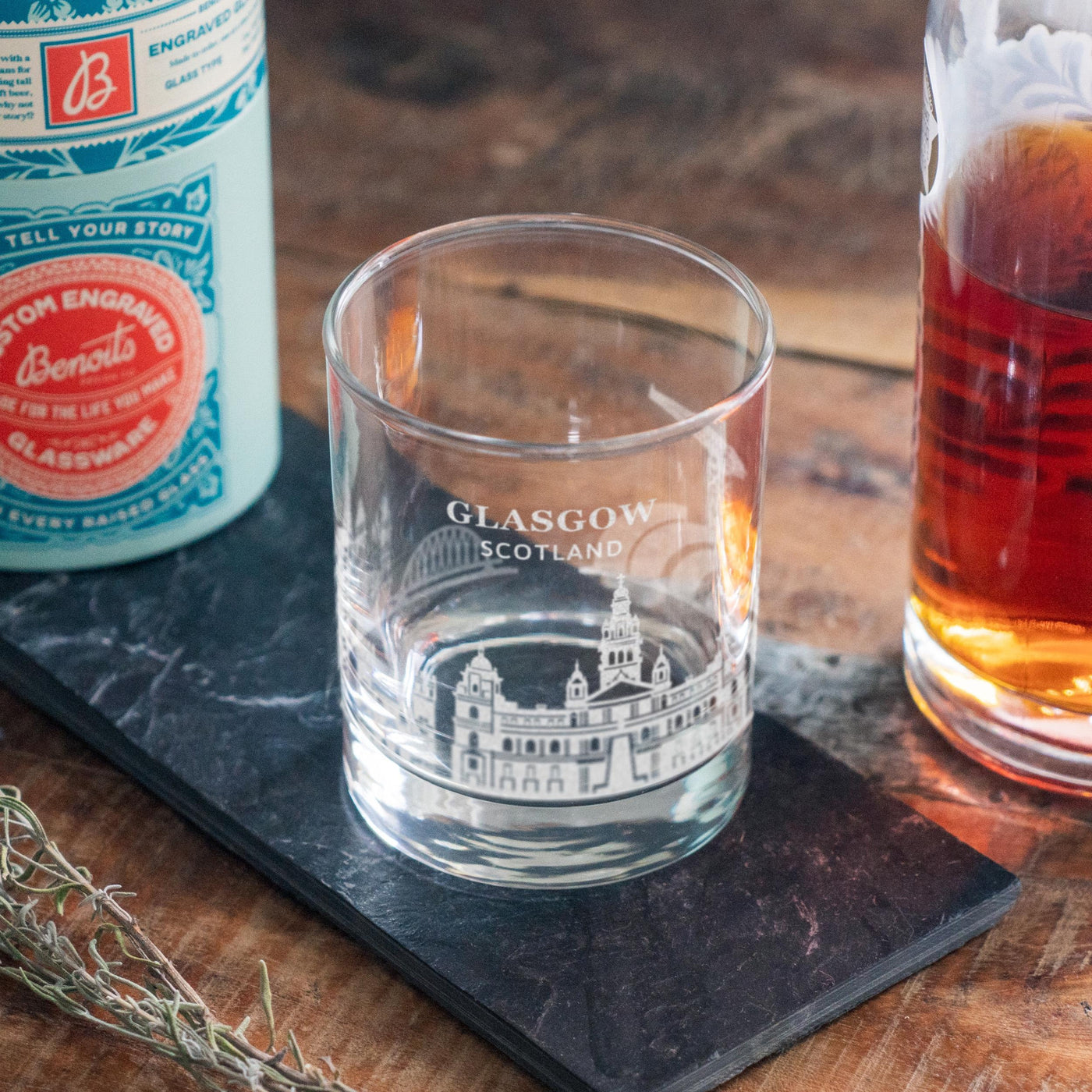 Glasgow, Scotland City Skyline Engraved Glasses | Hometown etched glassware. Beer, whiskey, wine & drinks. Housewarming and Travel gift