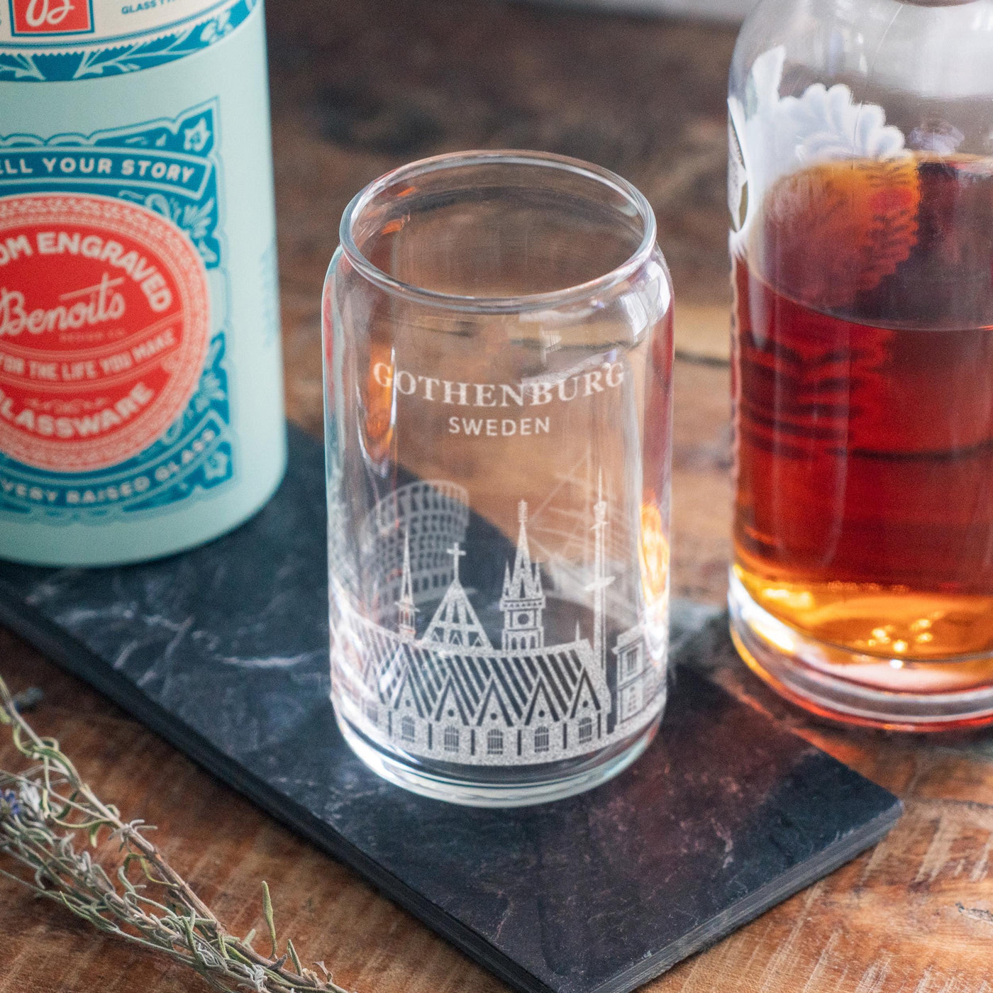 Gothenburg, Sweden City Skyline Engraved Glasses | Hometown etched glassware. Beer, whiskey, wine & drinks. Housewarming and Travel gift