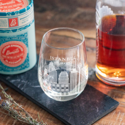 Istanbul, Turkey City Skyline Engraved Glasses | Hometown etched glassware. Beer, whiskey, wine & drinks. Housewarming and Travel gift