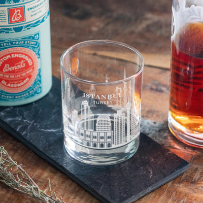 Istanbul, Turkey City Skyline Engraved Glasses | Hometown etched glassware. Beer, whiskey, wine & drinks. Housewarming and Travel gift