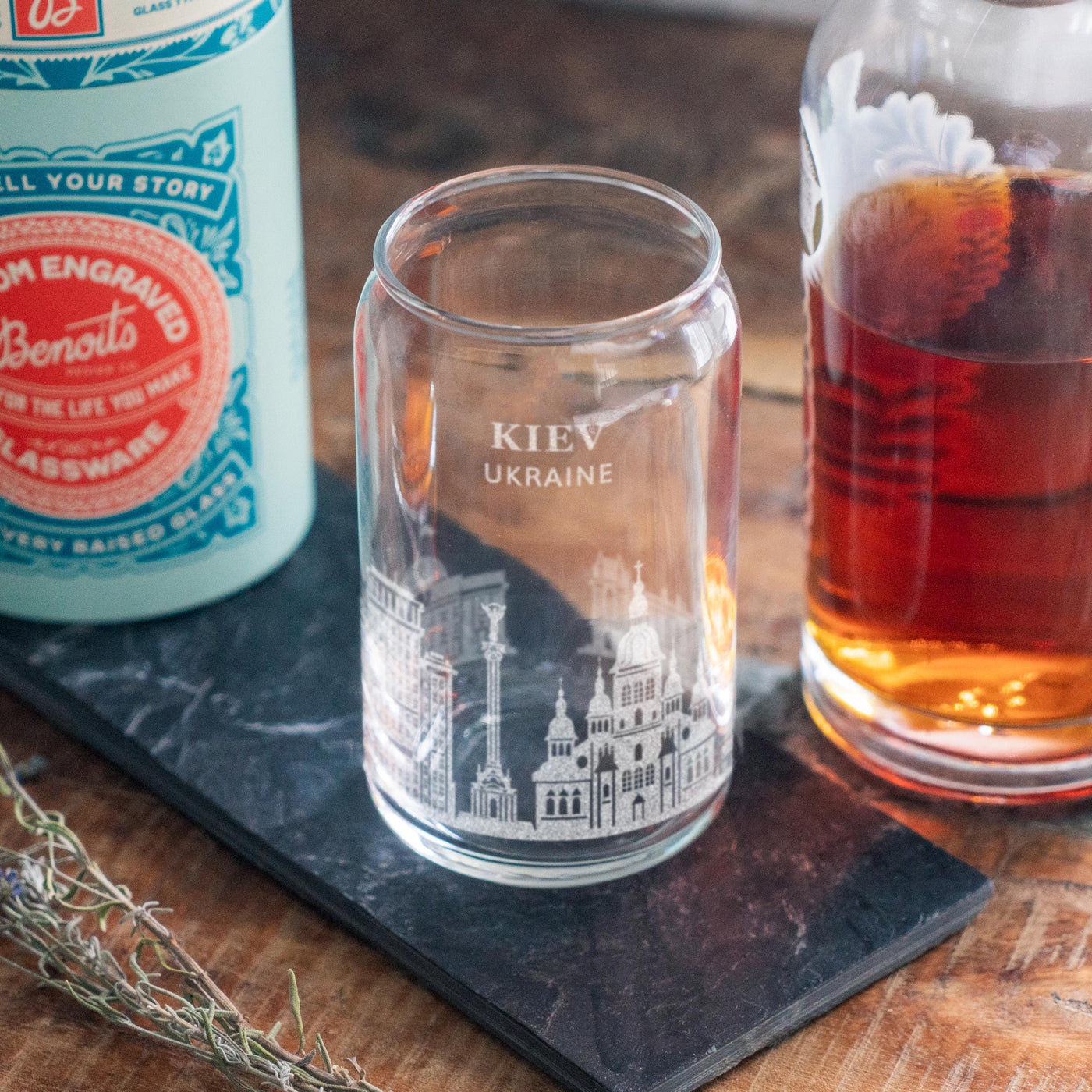 Kiev, Ukraine City Skyline Engraved Glasses | Hometown etched glassware. Beer, whiskey, wine & drinks. Housewarming and Special Travel gift