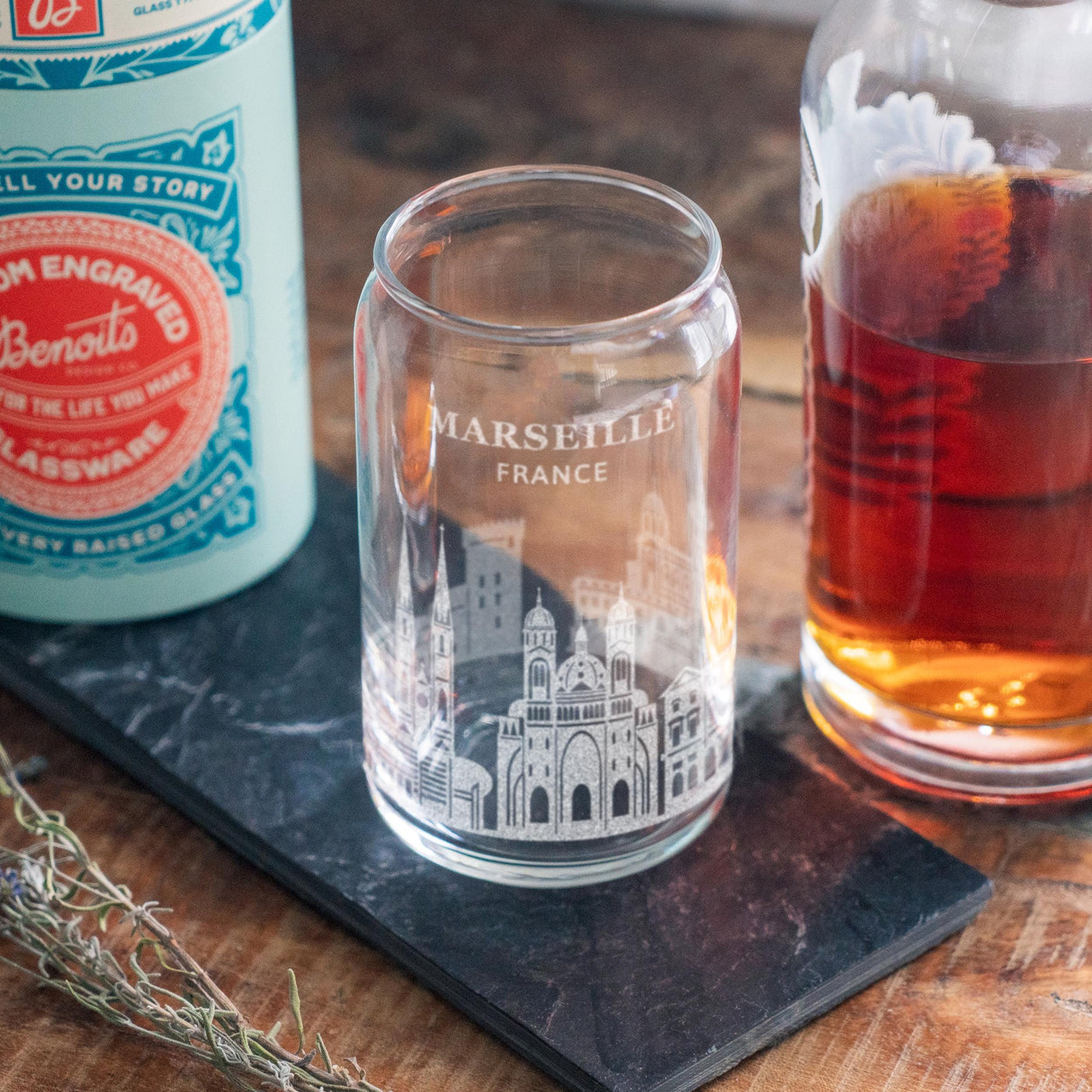 Marseille, France City Skyline Engraved Glasses | Hometown etched glassware. Beer, whiskey, wine & drinks. Housewarming and Travel gift