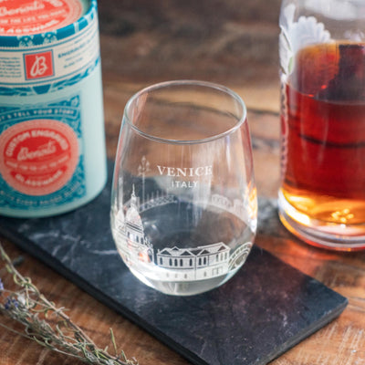 Venice, Italy City Skyline Engraved Glasses | Hometown etched glassware. Beer, whiskey, wine & drinks. Housewarming and Travel gift