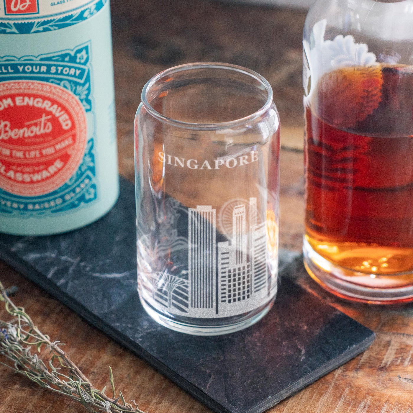 Singapore City Skyline Engraved Glasses | Hometown etched glassware. Beer, whiskey, wine & drinks. Housewarming and Special Travel gift