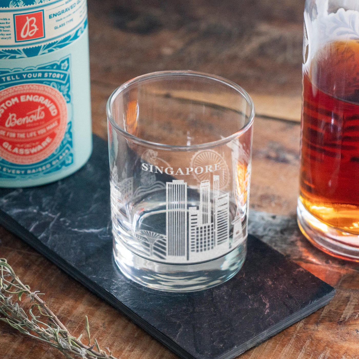 Singapore City Skyline Engraved Glasses | Hometown etched glassware. Beer, whiskey, wine & drinks. Housewarming and Special Travel gift