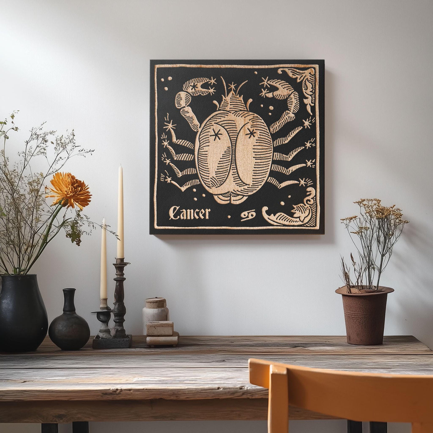 Cancer Zodiac Engraved Illustration