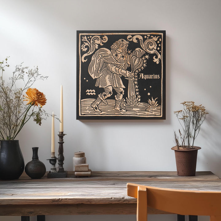 Aquarius Zodiac Engraved Illustration
