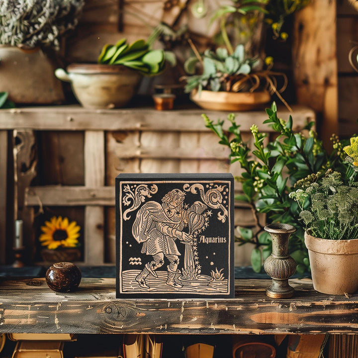 Aquarius Zodiac Engraved Illustration