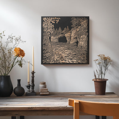 a table with vases of flowers and a painting on the wall