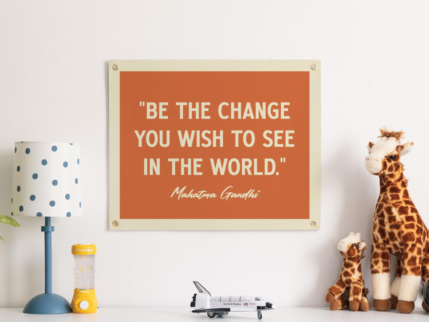 Be The Change Mahatma Gandhi Quote Felt Banner | Inspirational Life Quote Wall Art Decor, Motivational Print Gift, Office Living Room Accent