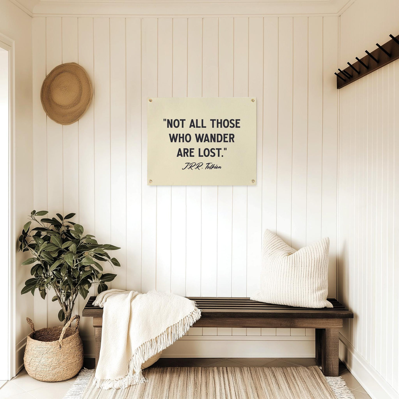 Not All Those Who Wander Are Lost J.R.R. Tolkien Quote Felt Banner | Inspirational Wall Art, Motivational Print Gift, Living Room Accent