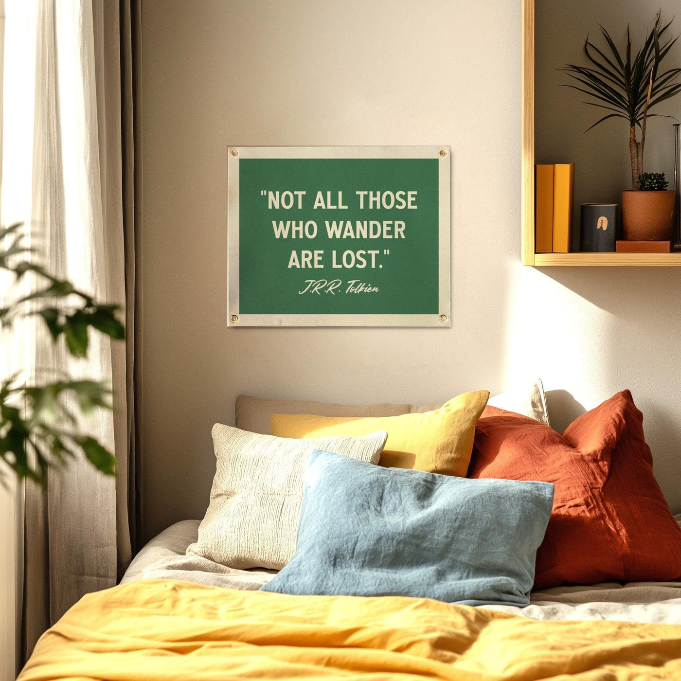 Not All Those Who Wander Are Lost J.R.R. Tolkien Quote Felt Banner | Inspirational Wall Art, Motivational Print Gift, Living Room Accent