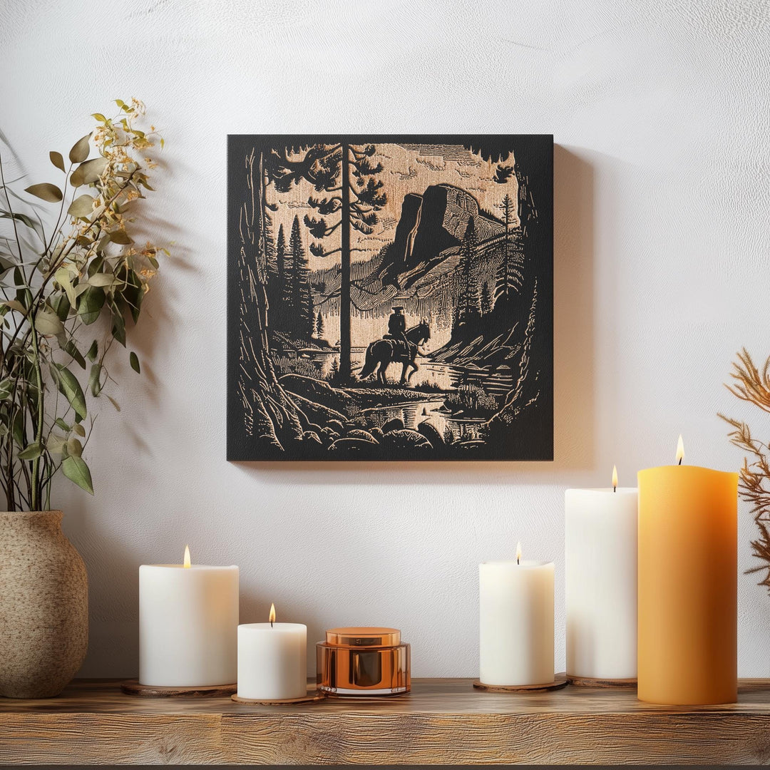 a table topped with candles and a painting on the wall