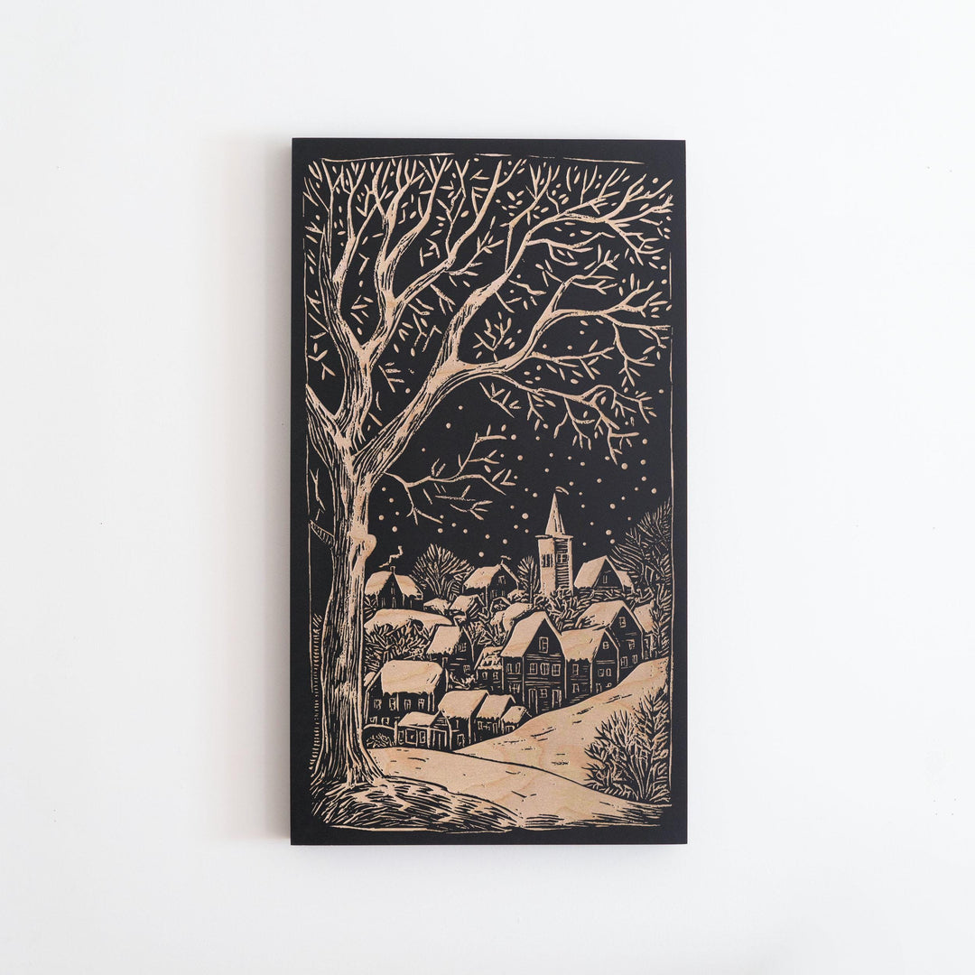 New Hampshire Winter Village Engraved Illustration