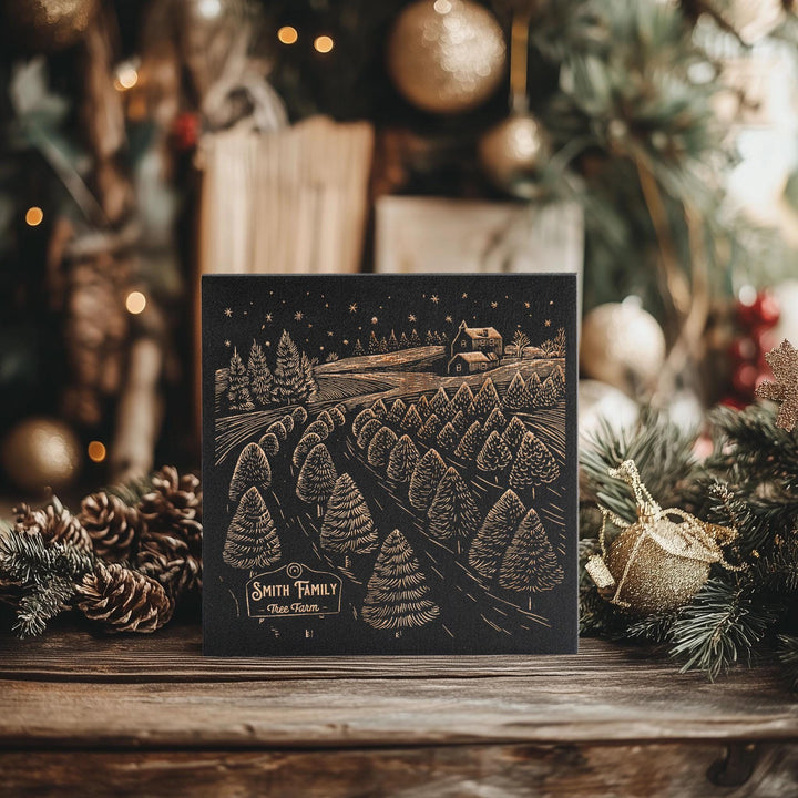 Custom Christmas Tree Farm Engraved Illustration