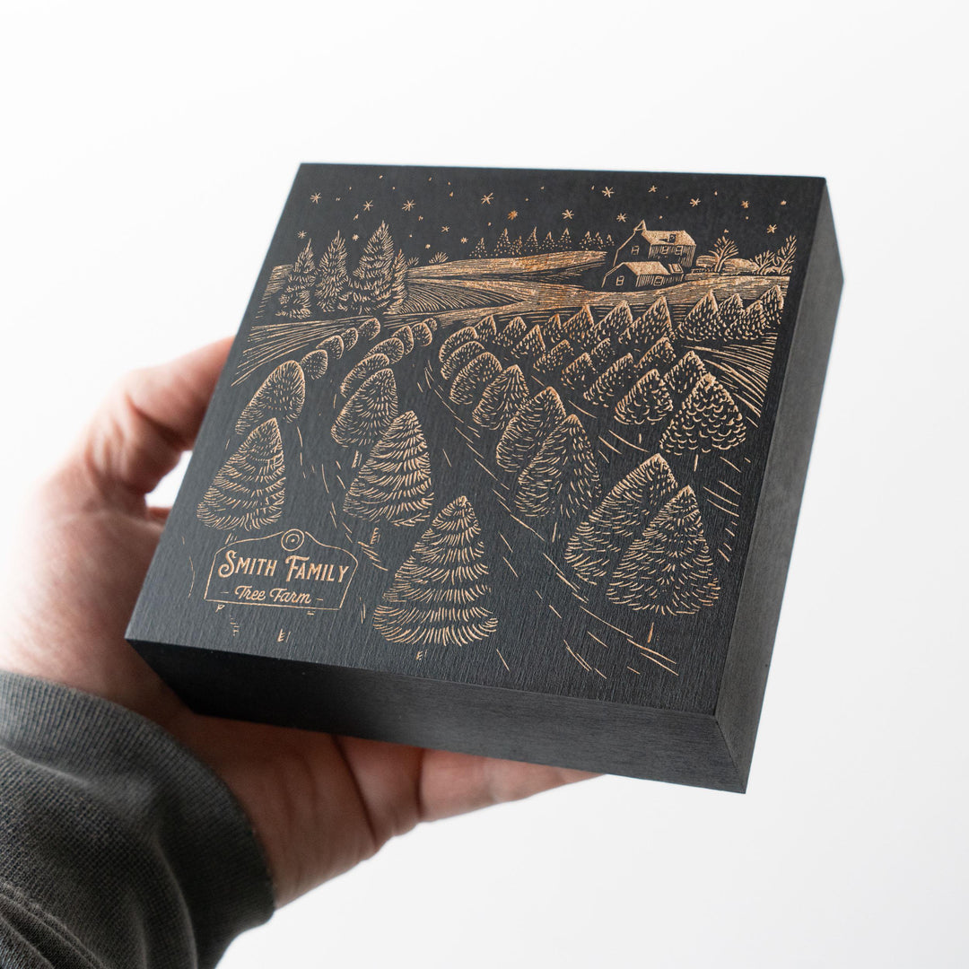 Custom Christmas Tree Farm Engraved Illustration