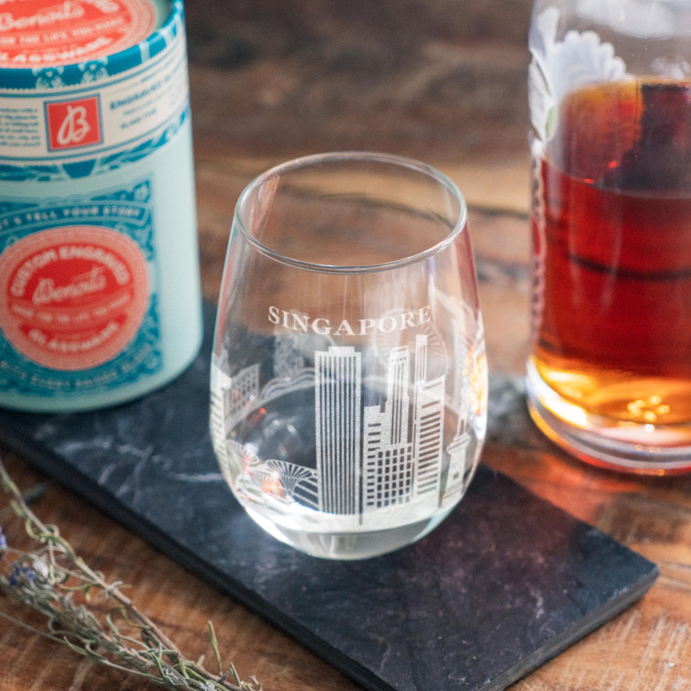 Singapore City Skyline Engraved Glasses | Hometown etched glassware. Beer, whiskey, wine & drinks. Housewarming and Special Travel gift