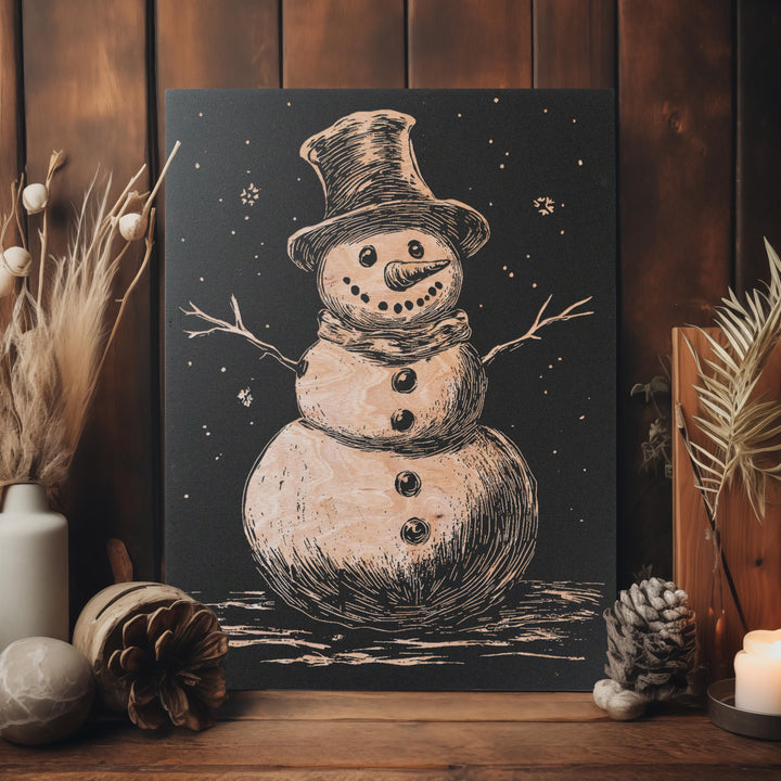 Classic Snowman Engraved Illustration