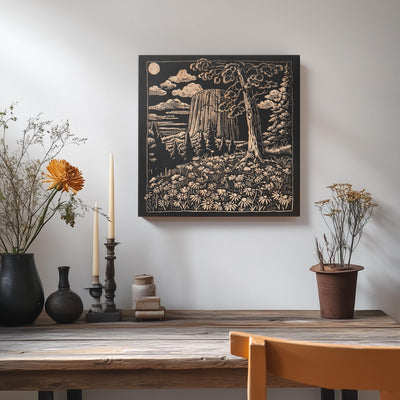 a table with vases and a painting on the wall