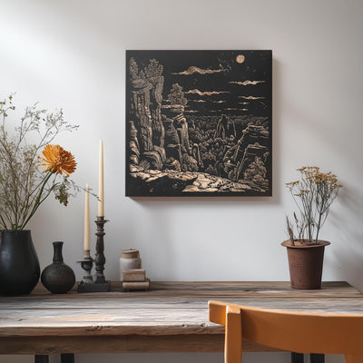 a table with vases and a painting on the wall