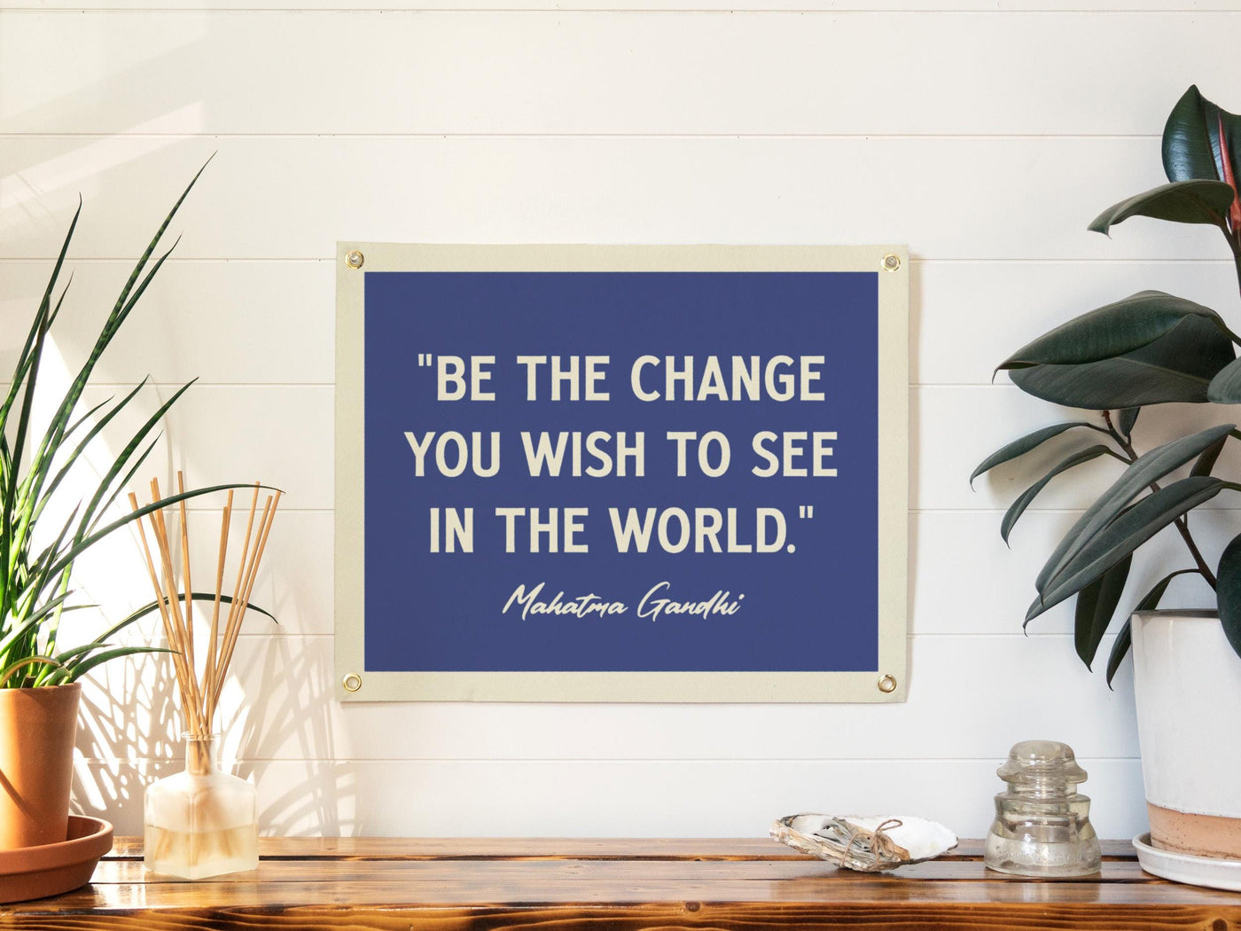 Be The Change Mahatma Gandhi Quote Felt Banner | Inspirational Life Quote Wall Art Decor, Motivational Print Gift, Office Living Room Accent