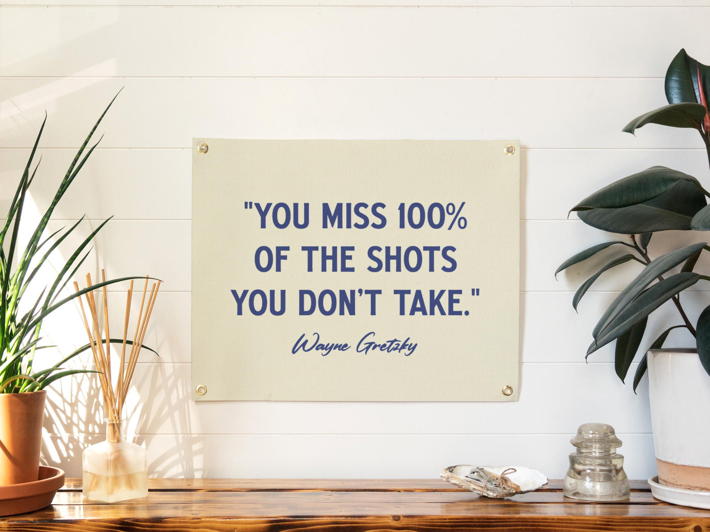 You Miss 100% of the Shots You Don’t Take – Wayne Gretzky Quote Felt Banner | Inspirational Wall Art, Motivational Print Gift, Office Accent