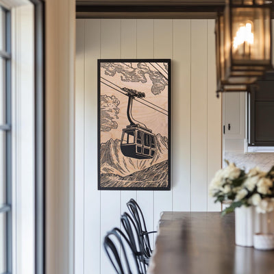 Vintage Ski Gondola Engraved Illustration