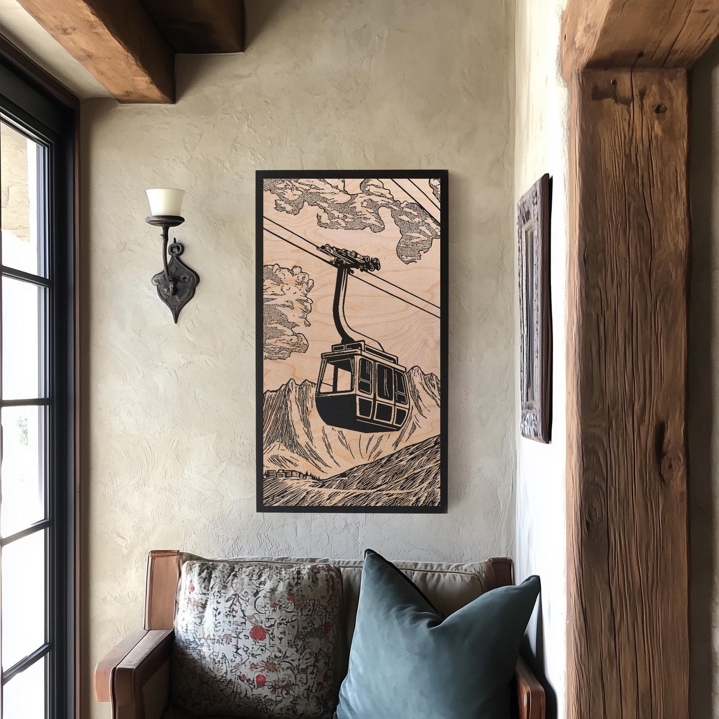 Vintage Ski Gondola Engraved Illustration