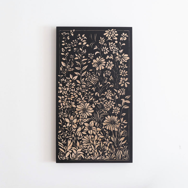 Flowers in the Garden Engraved Birch Wood Panel | Block Print Inspired Floral Art, Rustic Flora Illustration Print, Farmhouse Decor Gift