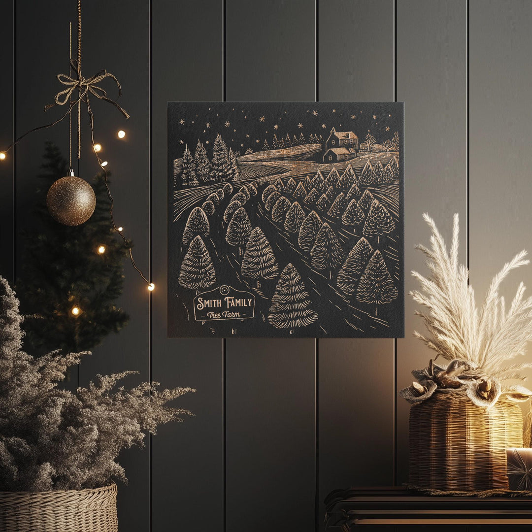 Custom Christmas Tree Farm Engraved Illustration