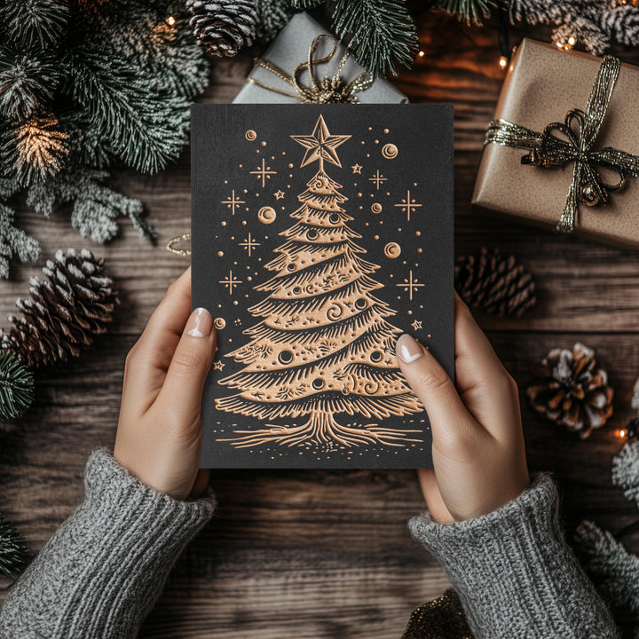 Mid Century Christmas Tree Engraved Illustration