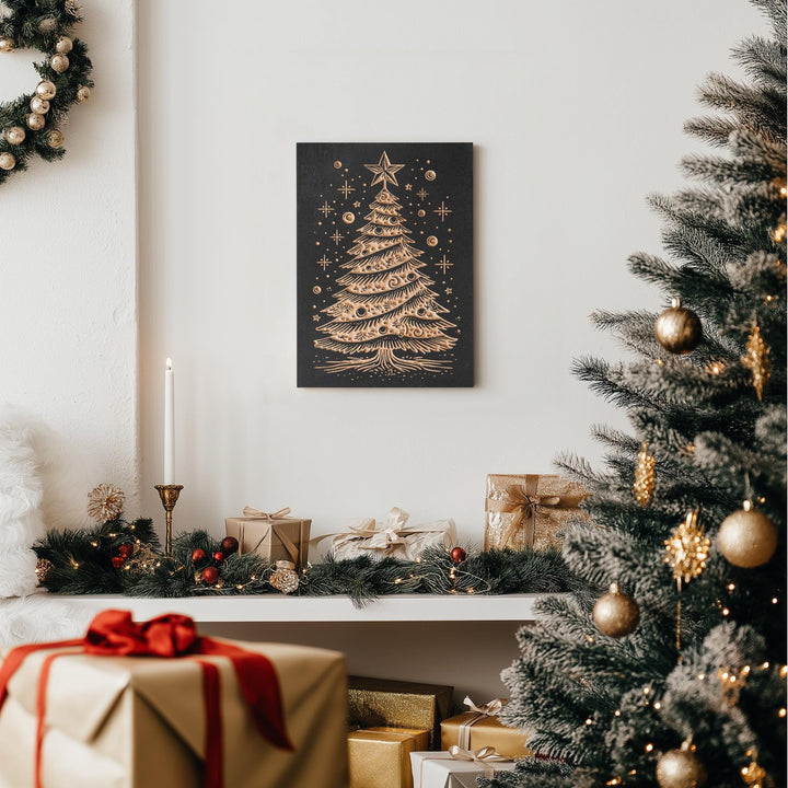 Mid Century Christmas Tree Engraved Illustration
