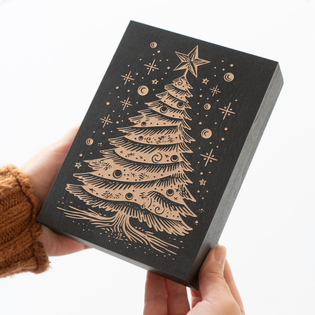 Mid Century Christmas Tree Engraved Illustration