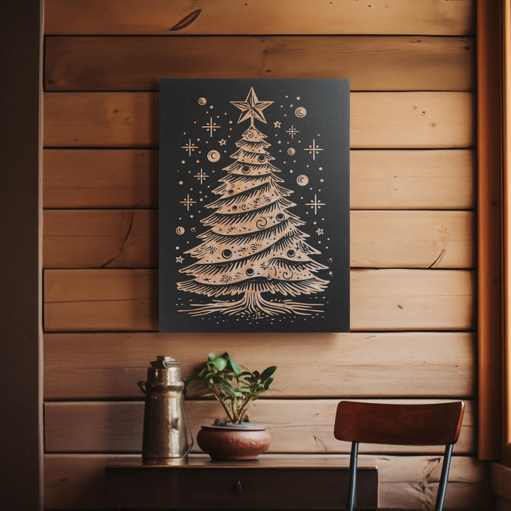 Mid Century Christmas Tree Engraved Illustration