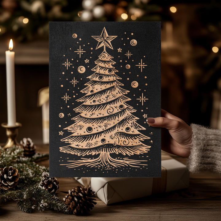 Mid Century Christmas Tree Engraved Illustration
