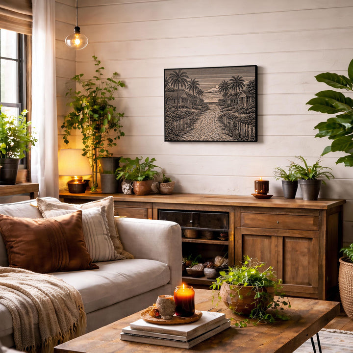 Tropical Beach Path Engraved Birch Art Panel