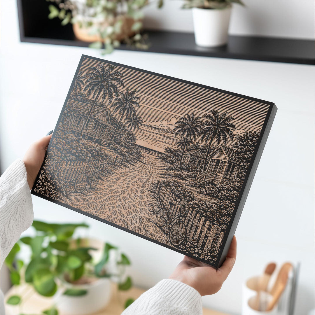 Tropical Beach Path Engraved Birch Art Panel