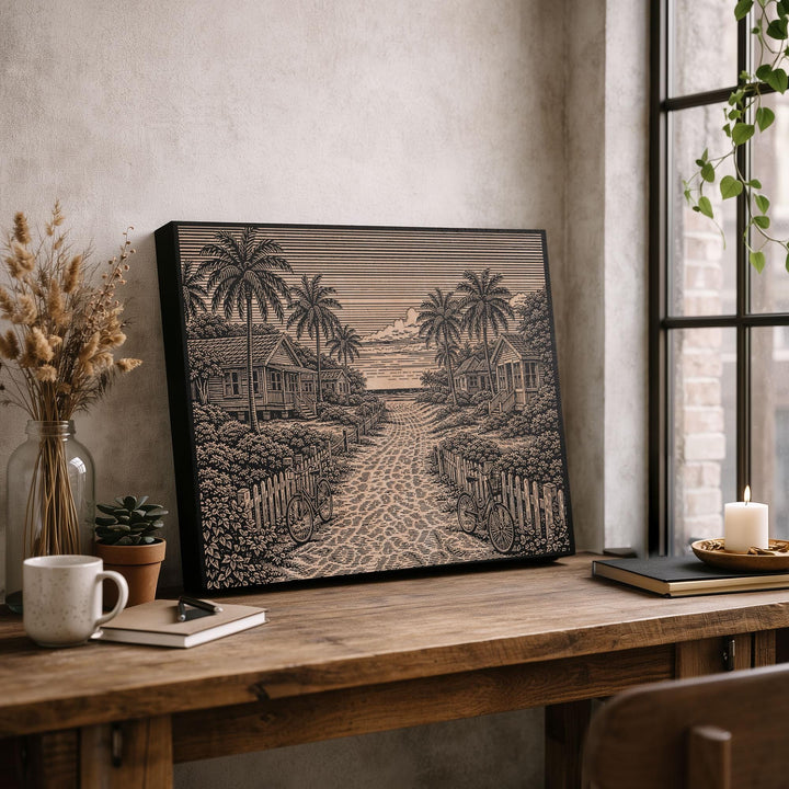 Tropical Beach Path Engraved Birch Art Panel