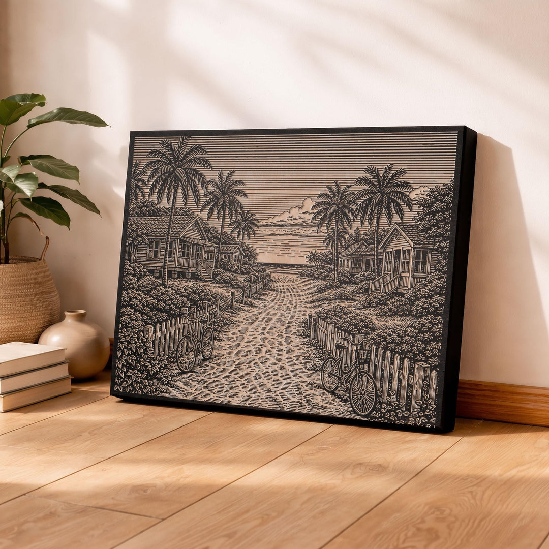 Tropical Beach Path Engraved Birch Art Panel