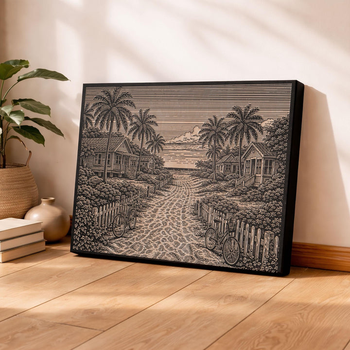 Tropical Beach Path Engraved Birch Art Panel
