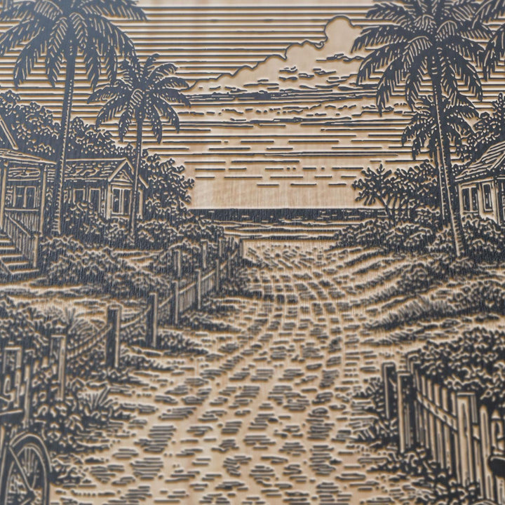 Tropical Beach Path Engraved Birch Art Panel