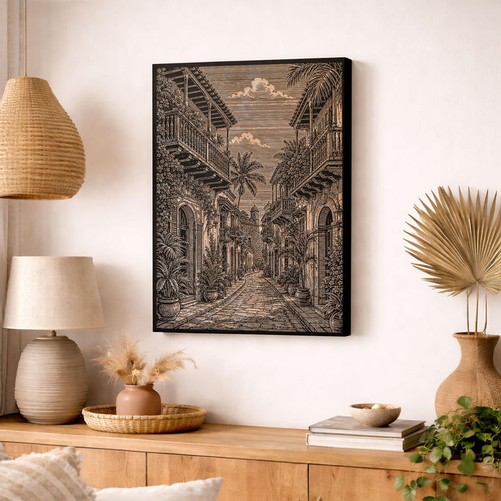 Cartagena Walled City Street Engraved Birch Art Panel