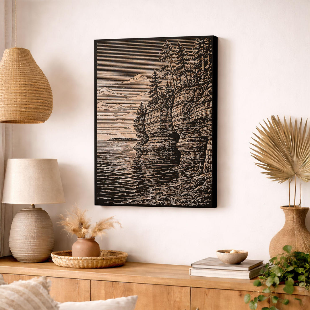 Apostle Islands Red Cliffs Engraved Birch Art Panel