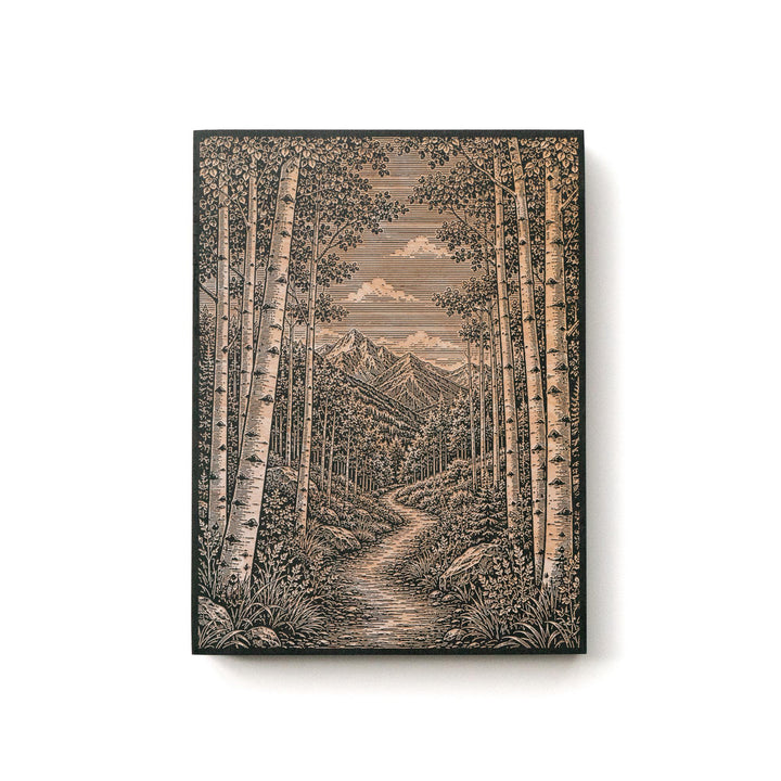 Aspen Tree Mountain Trail Engraved Birch Art Panel