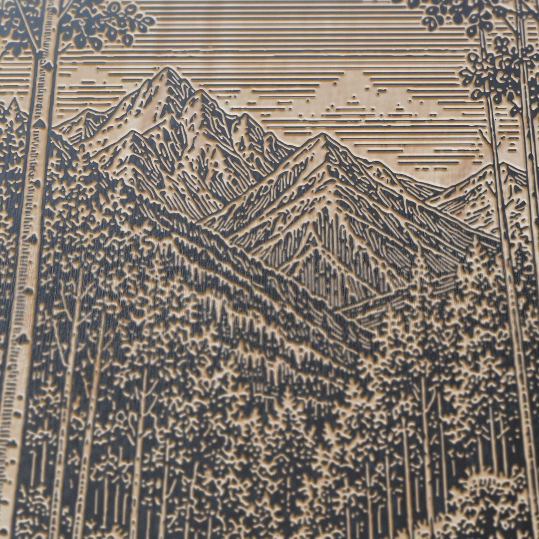 Aspen Tree Mountain Trail Engraved Birch Art Panel