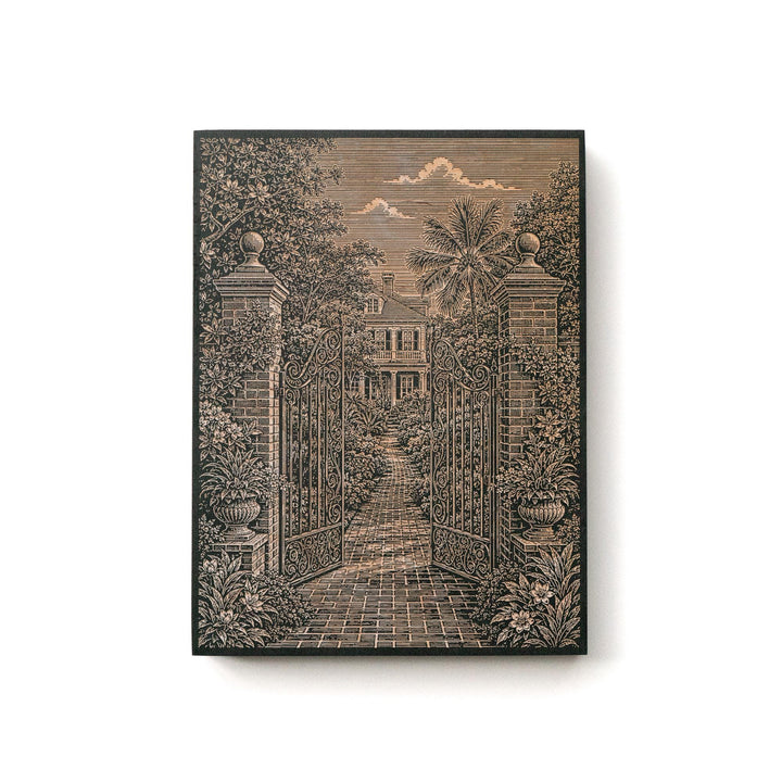 Charleston Garden Gate Engraved Birch Art Panel