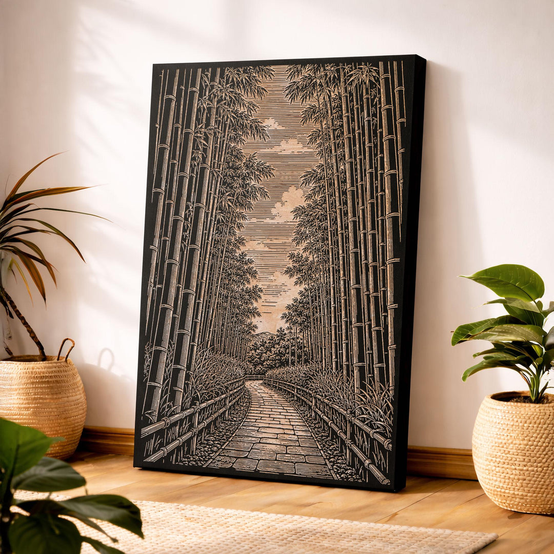 Kyoto Bamboo Grove Path Engraved Birch Art Panel