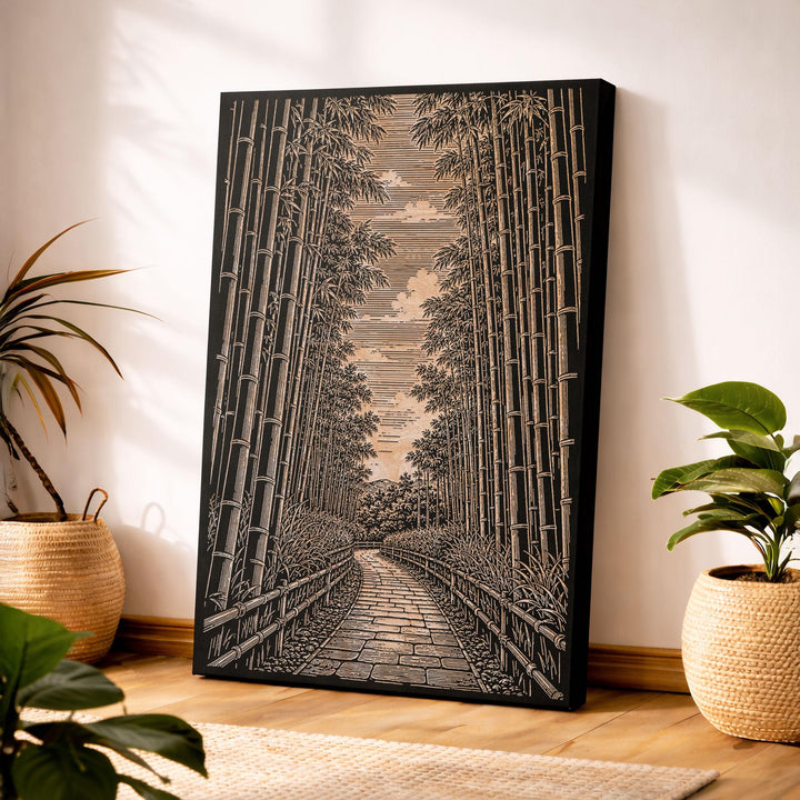 Kyoto Bamboo Grove Path Engraved Birch Art Panel