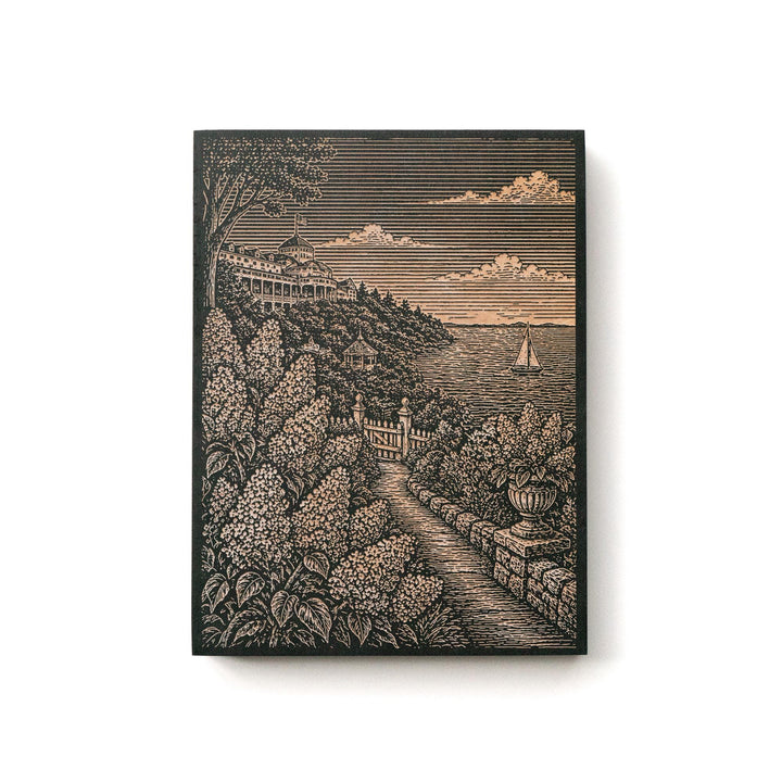 Mackinac Island Lilac Garden Engraved Birch Art Panel