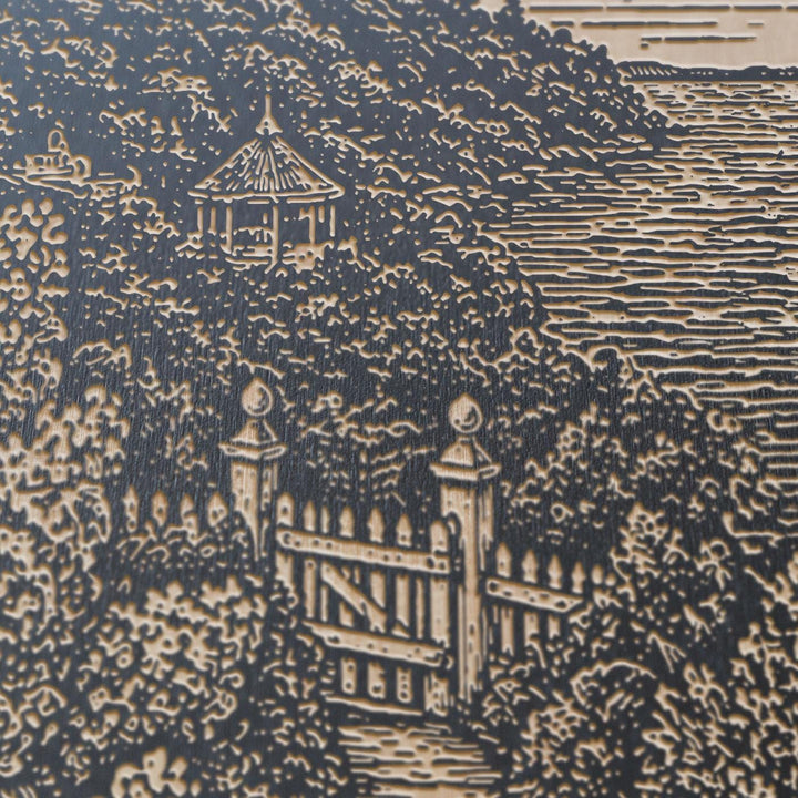 Mackinac Island Lilac Garden Engraved Birch Art Panel